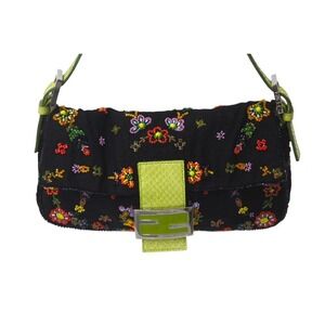 Fendi Bucket Hobo Logo Multicolored Beaded Mamma Black Green Shoulder Bag One